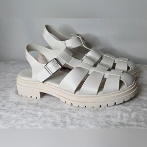 Old Navy Women's 10 Cream Strappy Sandals 2" Heel Buckle Side Woven Design